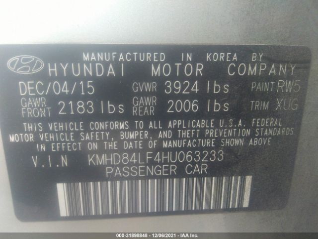 Photo 8 VIN: KMHD84LF4HU063233 - HYUNDAI ELANTRA 