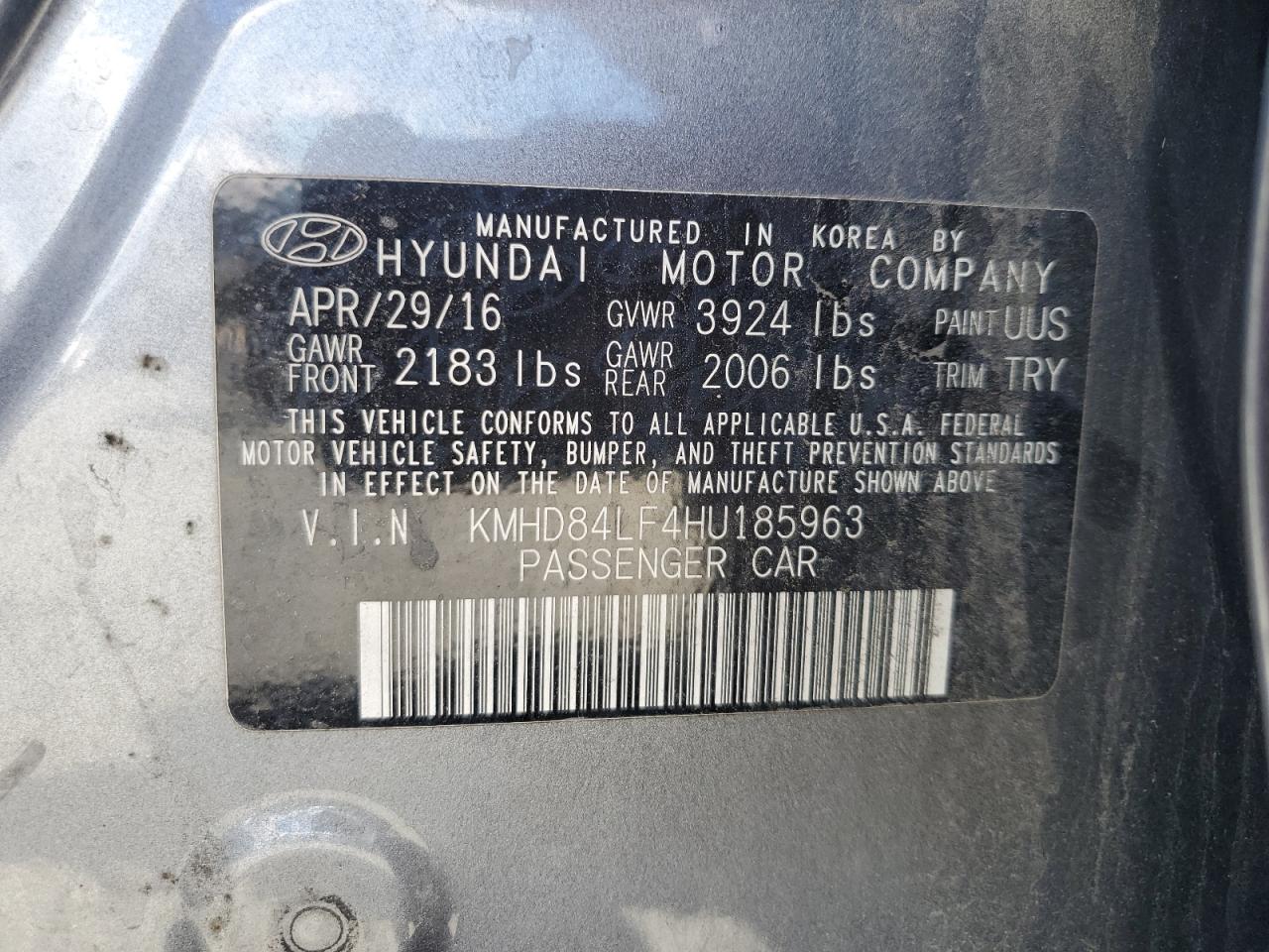 Photo 11 VIN: KMHD84LF4HU185963 - HYUNDAI ELANTRA 