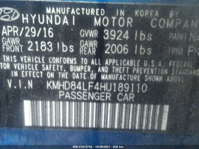 Photo 8 VIN: KMHD84LF4HU189110 - HYUNDAI ELANTRA 