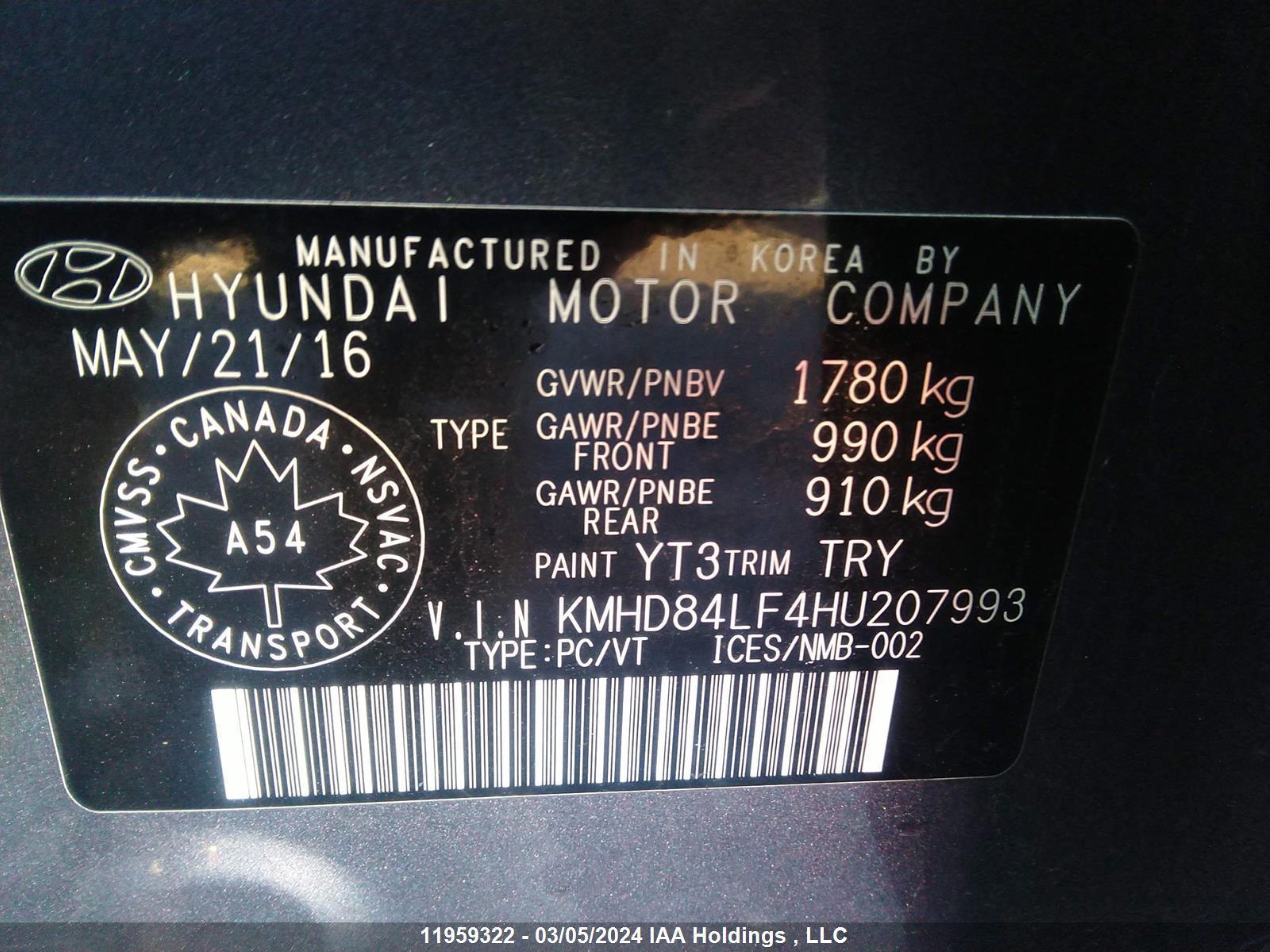 Photo 8 VIN: KMHD84LF4HU207993 - HYUNDAI ELANTRA 