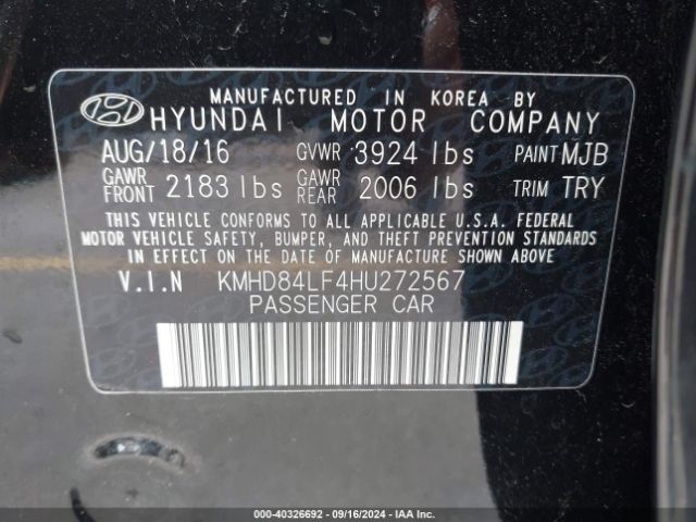 Photo 8 VIN: KMHD84LF4HU272567 - HYUNDAI ELANTRA 