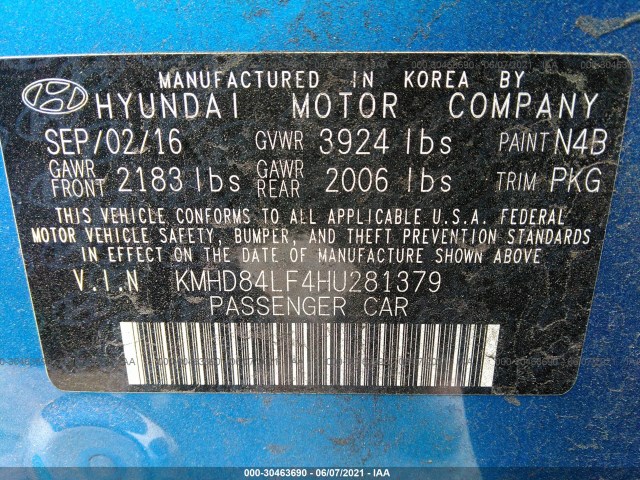 Photo 8 VIN: KMHD84LF4HU281379 - HYUNDAI ELANTRA 