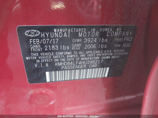 Photo 8 VIN: KMHD84LF4HU398217 - HYUNDAI ELANTRA 