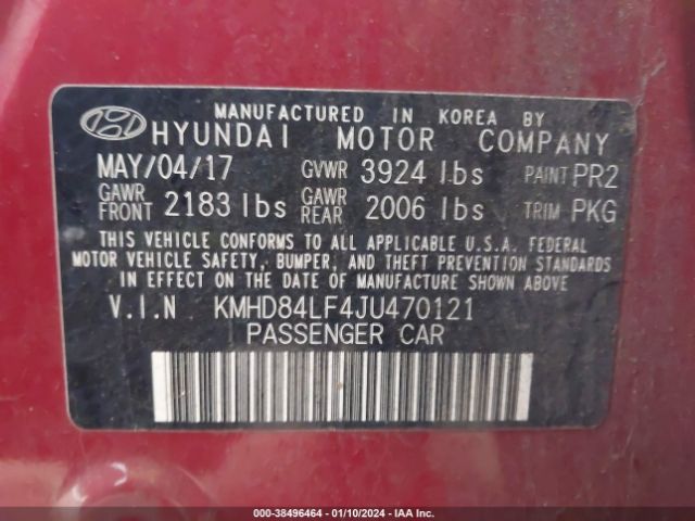 Photo 8 VIN: KMHD84LF4JU470121 - HYUNDAI ELANTRA 