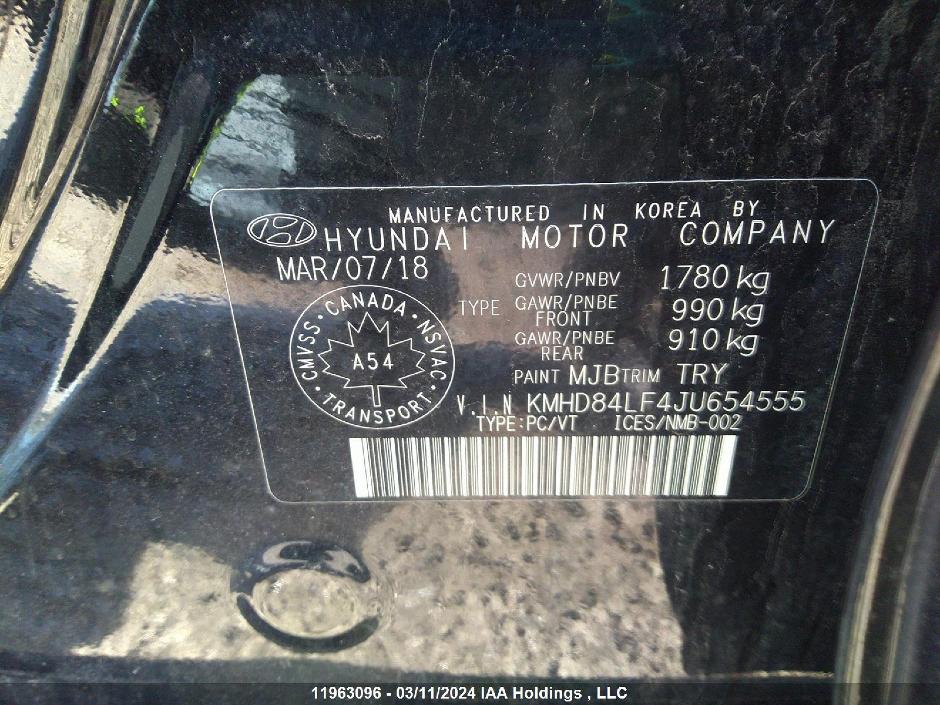 Photo 8 VIN: KMHD84LF4JU654555 - HYUNDAI ELANTRA 