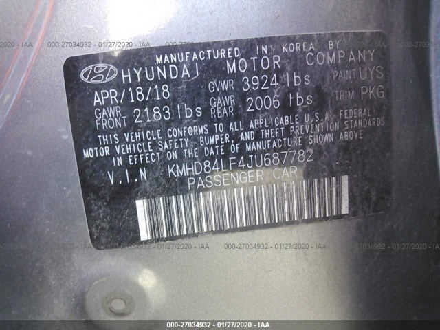 Photo 8 VIN: KMHD84LF4JU687782 - HYUNDAI ELANTRA 