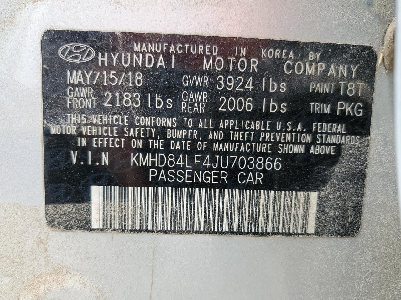 Photo 11 VIN: KMHD84LF4JU703866 - HYUNDAI ELANTRA 