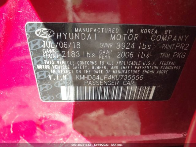 Photo 8 VIN: KMHD84LF4KU735556 - HYUNDAI ELANTRA 