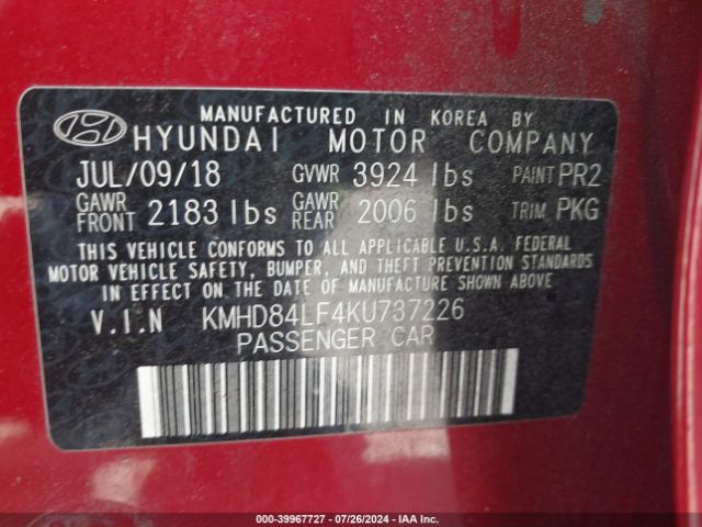 Photo 8 VIN: KMHD84LF4KU737226 - HYUNDAI ELANTRA 