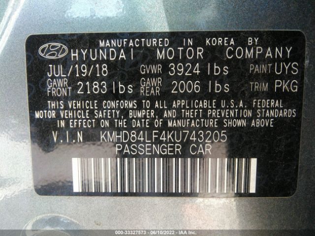 Photo 8 VIN: KMHD84LF4KU743205 - HYUNDAI ELANTRA 