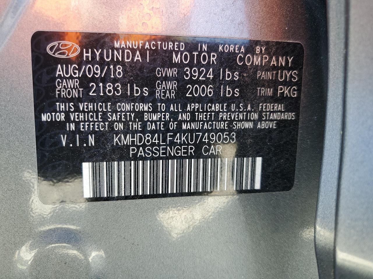 Photo 12 VIN: KMHD84LF4KU749053 - HYUNDAI ELANTRA 