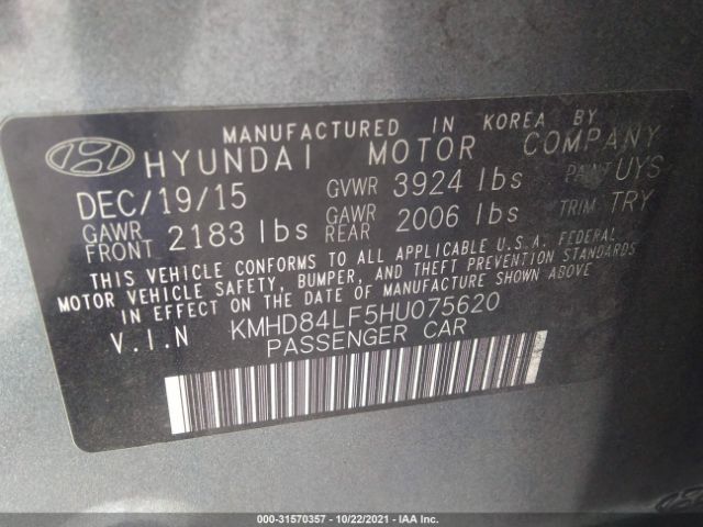 Photo 8 VIN: KMHD84LF5HU075620 - HYUNDAI ELANTRA 