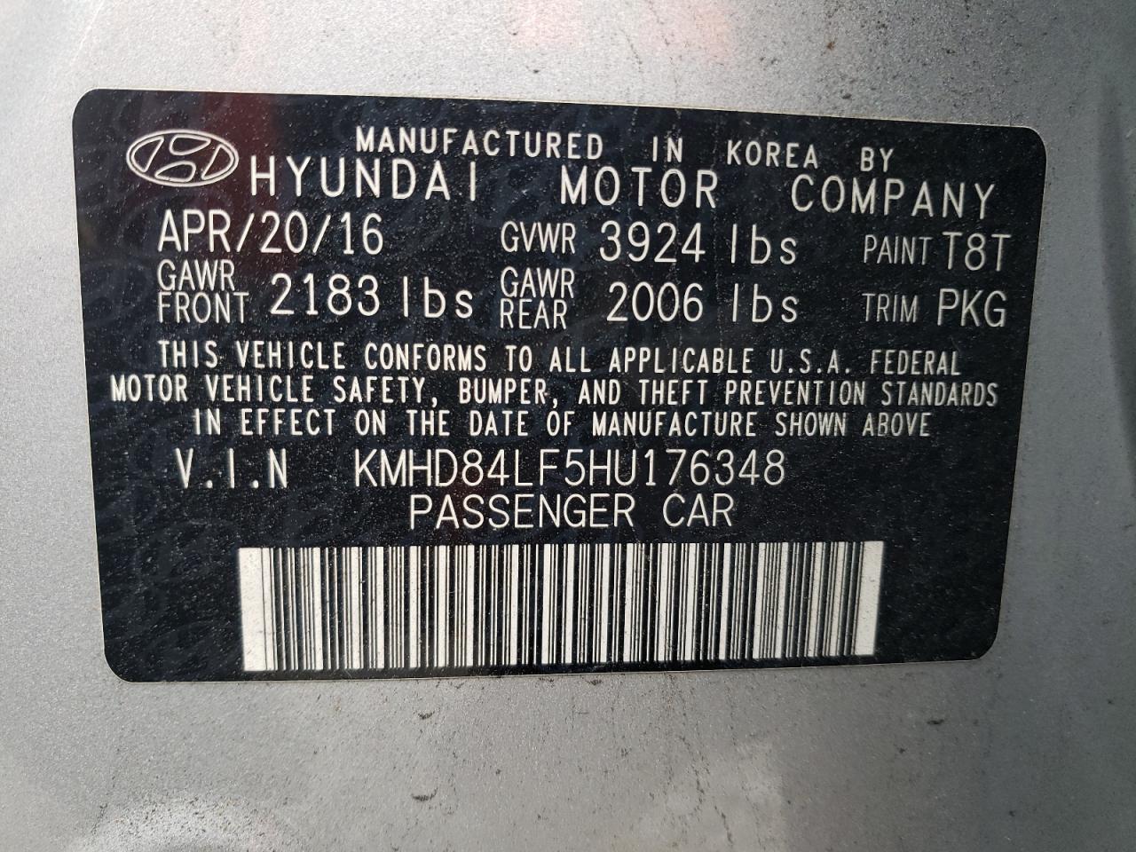 Photo 11 VIN: KMHD84LF5HU176348 - HYUNDAI ELANTRA 