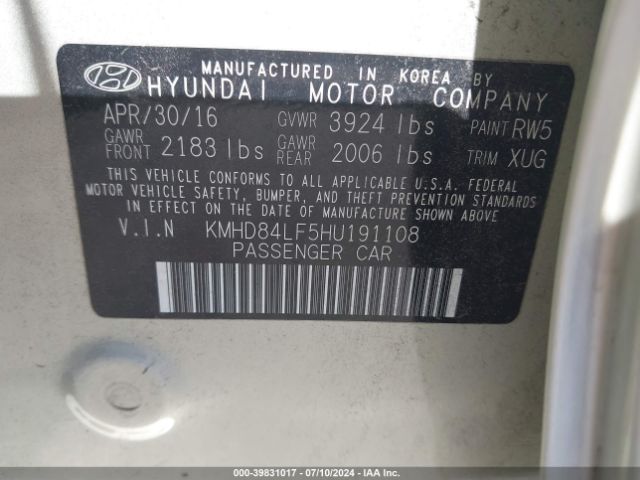 Photo 8 VIN: KMHD84LF5HU191108 - HYUNDAI ELANTRA 