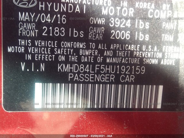 Photo 8 VIN: KMHD84LF5HU192159 - HYUNDAI ELANTRA 