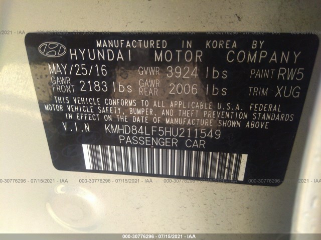 Photo 8 VIN: KMHD84LF5HU211549 - HYUNDAI ELANTRA 