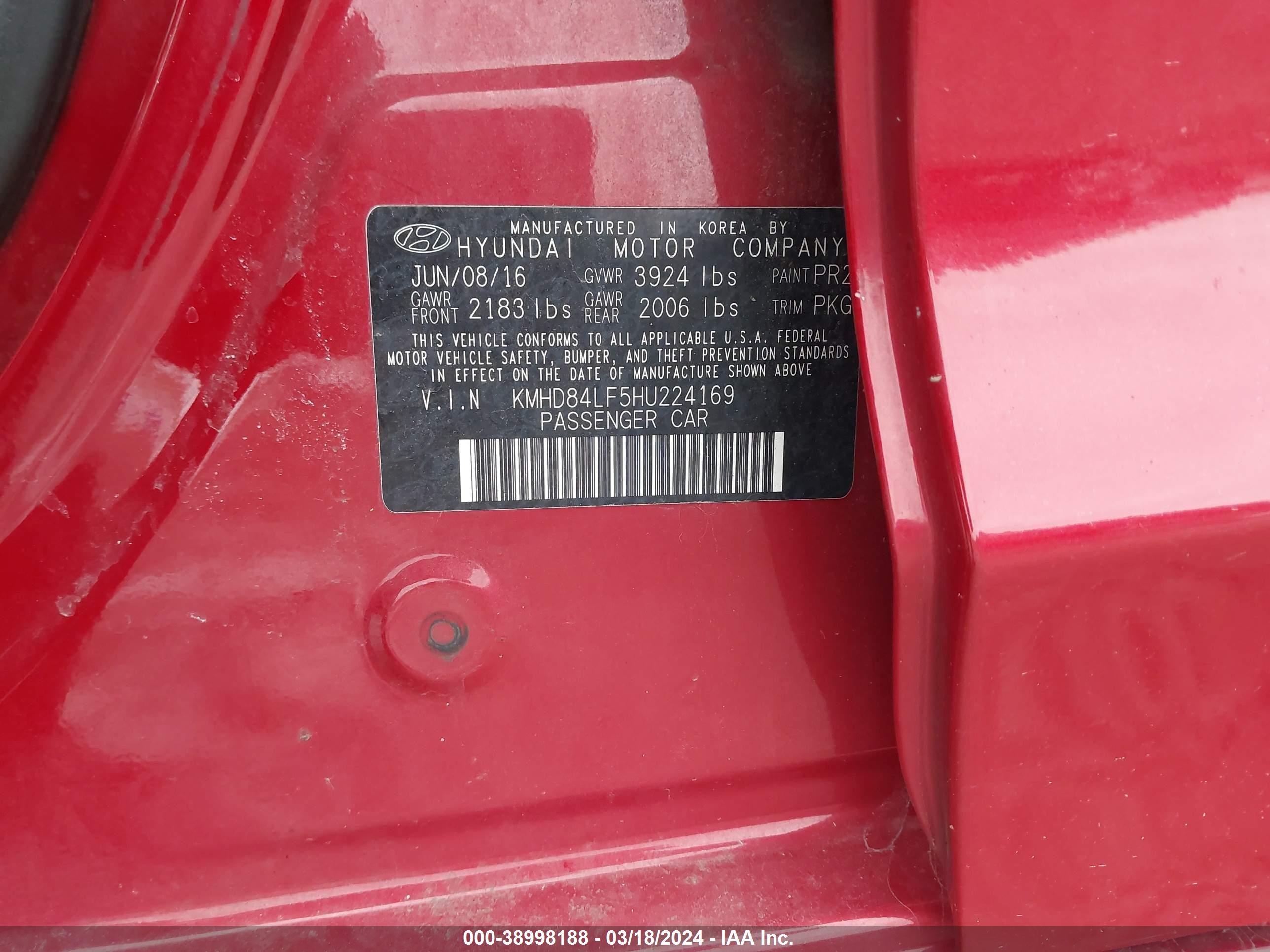 Photo 8 VIN: KMHD84LF5HU224169 - HYUNDAI ELANTRA 