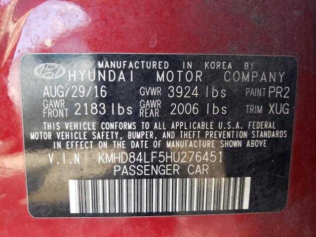 Photo 11 VIN: KMHD84LF5HU276451 - HYUNDAI ELANTRA SE 