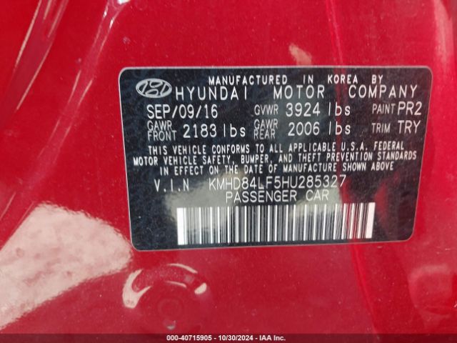 Photo 8 VIN: KMHD84LF5HU285327 - HYUNDAI ELANTRA 