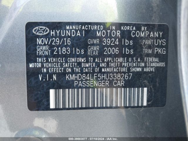 Photo 8 VIN: KMHD84LF5HU338267 - HYUNDAI ELANTRA 