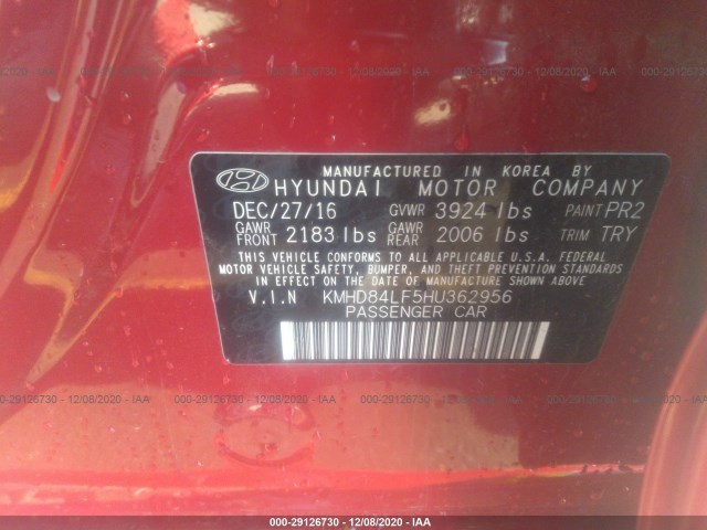 Photo 8 VIN: KMHD84LF5HU362956 - HYUNDAI ELANTRA 