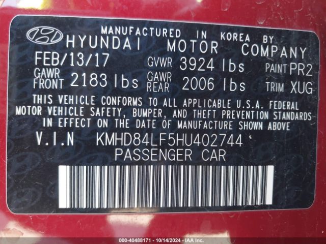 Photo 8 VIN: KMHD84LF5HU402744 - HYUNDAI ELANTRA 