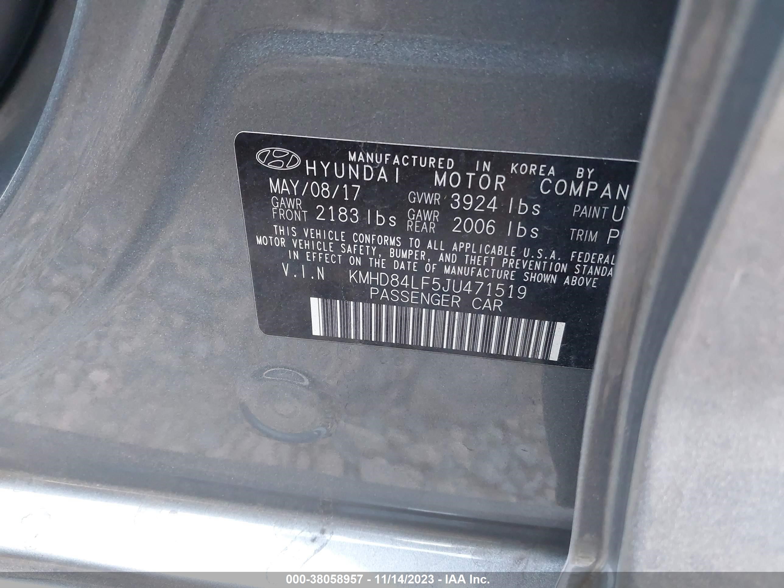 Photo 8 VIN: KMHD84LF5JU471519 - HYUNDAI ELANTRA 