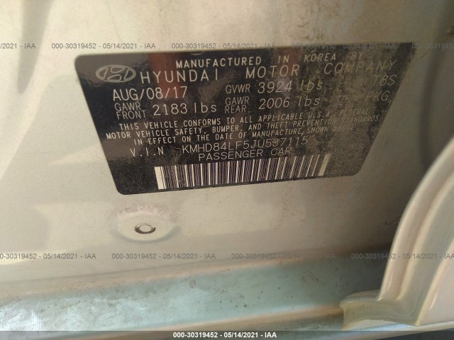 Photo 8 VIN: KMHD84LF5JU537115 - HYUNDAI ELANTRA 