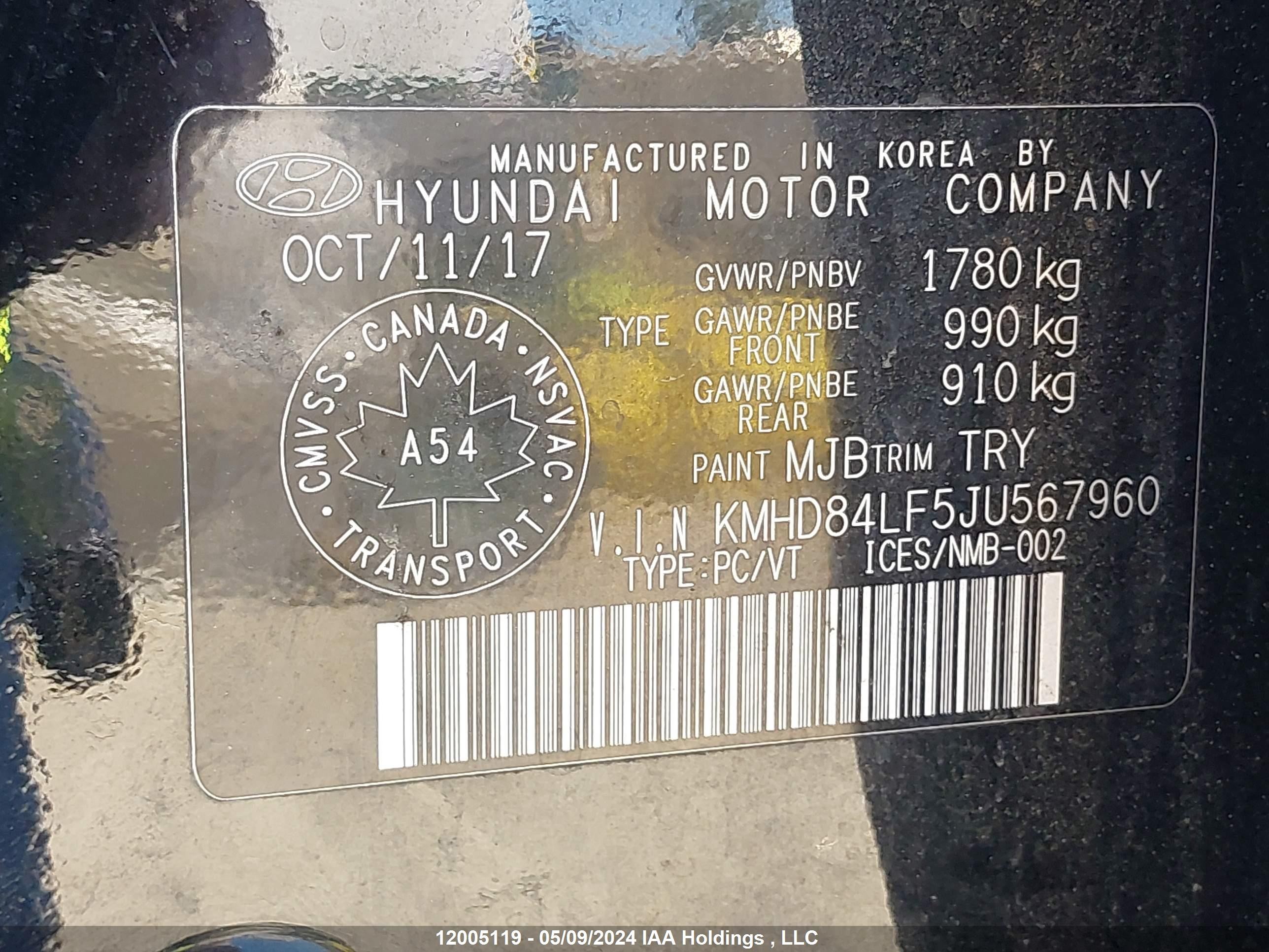 Photo 8 VIN: KMHD84LF5JU567960 - HYUNDAI ELANTRA 