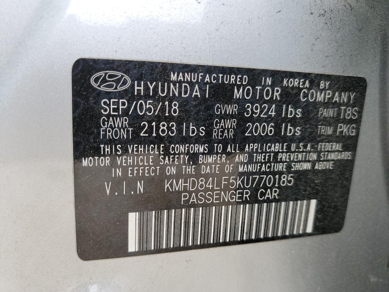 Photo 12 VIN: KMHD84LF5KU770185 - HYUNDAI ELANTRA 