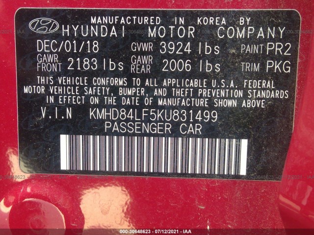 Photo 8 VIN: KMHD84LF5KU831499 - HYUNDAI ELANTRA 