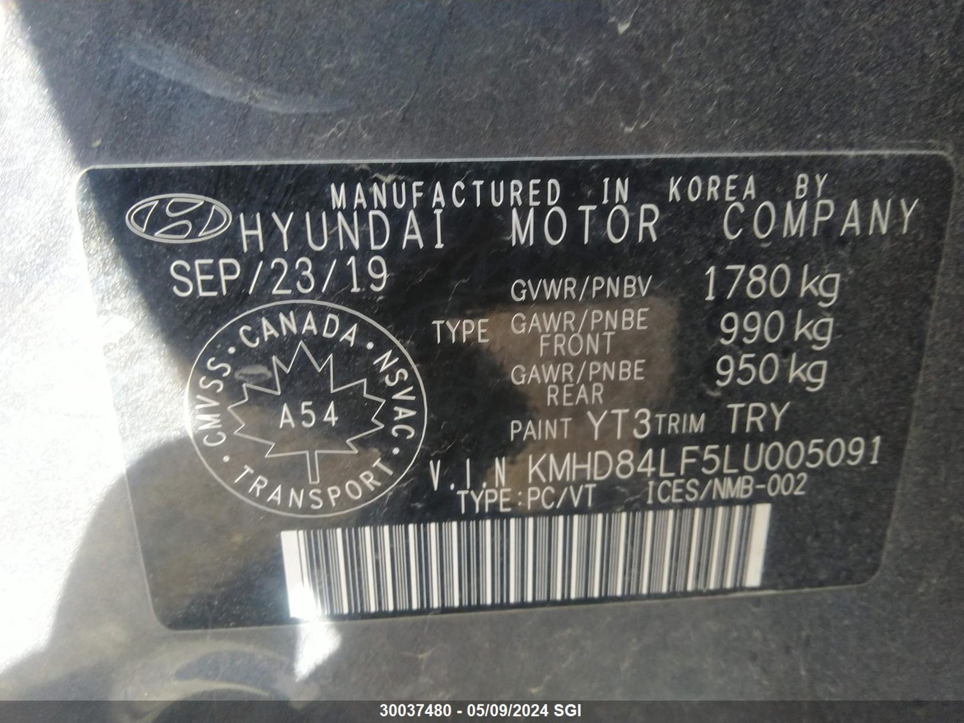 Photo 8 VIN: KMHD84LF5LU005091 - HYUNDAI ELANTRA 