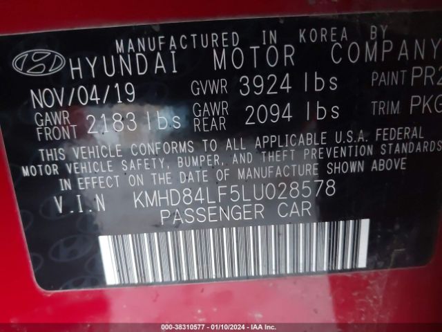 Photo 8 VIN: KMHD84LF5LU028578 - HYUNDAI ELANTRA 