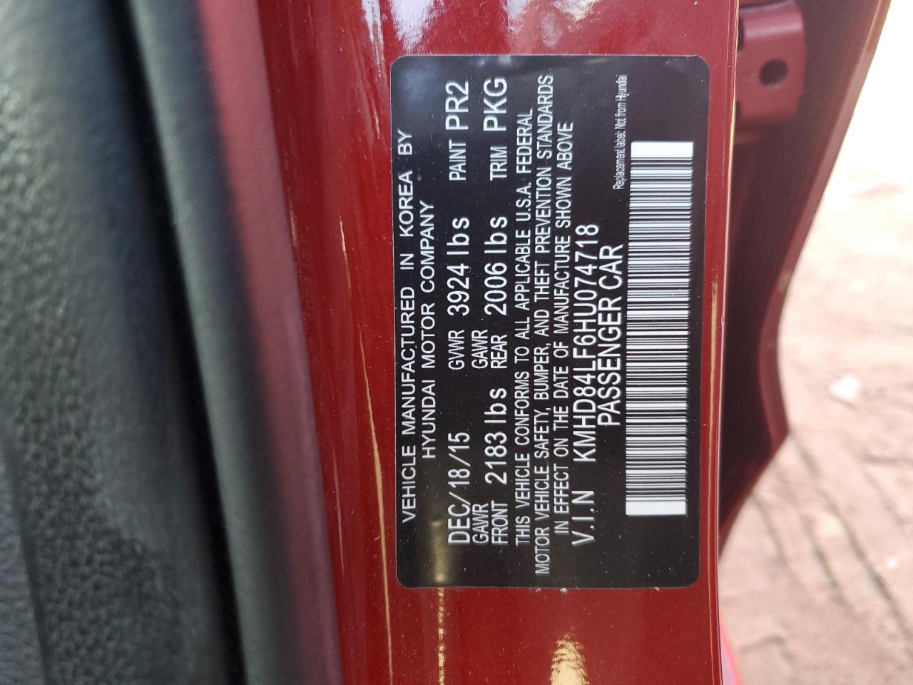 Photo 11 VIN: KMHD84LF6HU074718 - HYUNDAI ELANTRA 