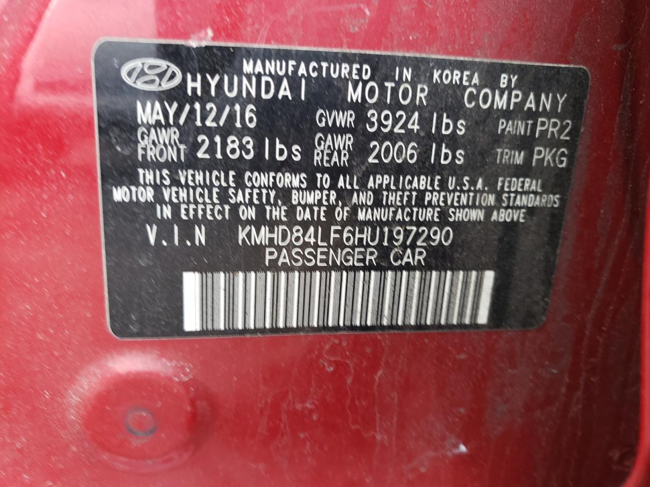 Photo 11 VIN: KMHD84LF6HU197290 - HYUNDAI ELANTRA 