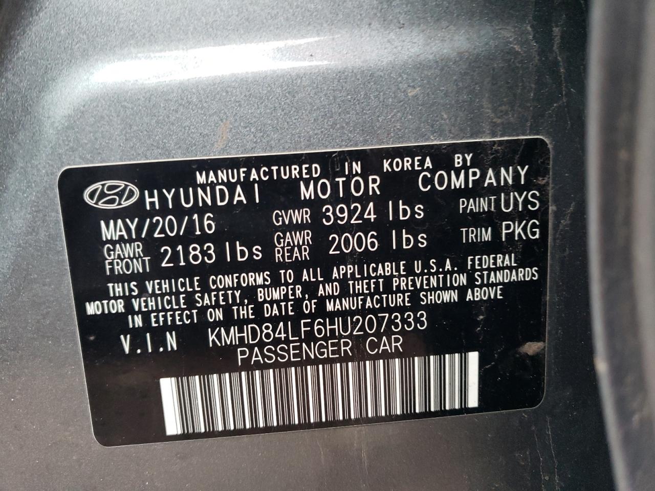 Photo 11 VIN: KMHD84LF6HU207333 - HYUNDAI ELANTRA 