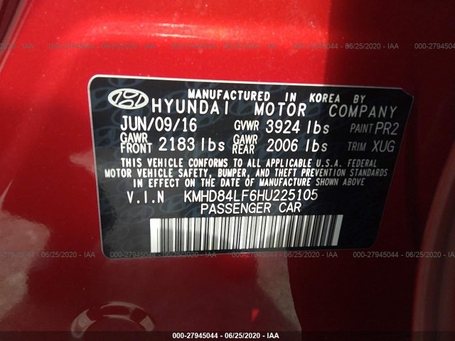 Photo 8 VIN: KMHD84LF6HU225105 - HYUNDAI ELANTRA 