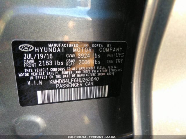 Photo 8 VIN: KMHD84LF6HU263840 - HYUNDAI ELANTRA 