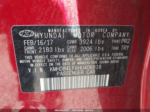 Photo 8 VIN: KMHD84LF6HU406818 - HYUNDAI ELANTRA 