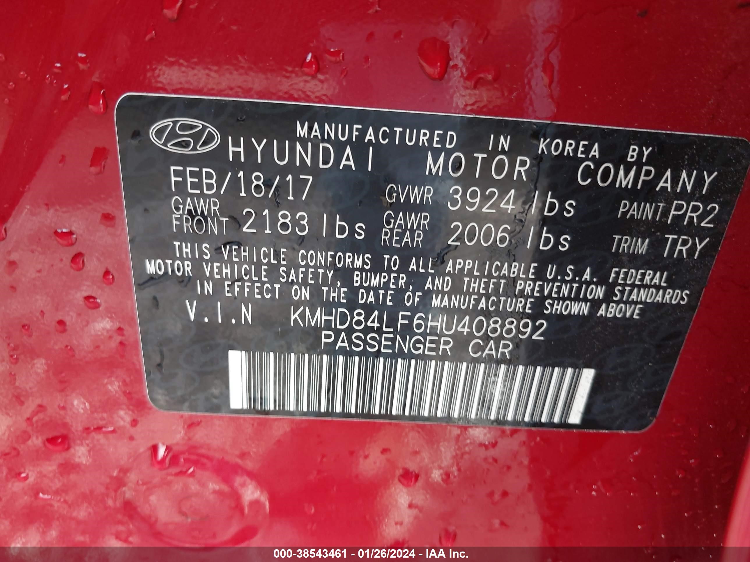 Photo 8 VIN: KMHD84LF6HU408892 - HYUNDAI ELANTRA 