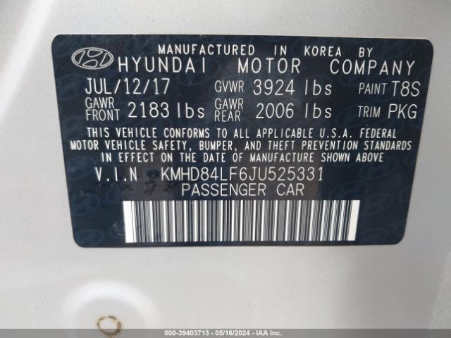 Photo 8 VIN: KMHD84LF6JU525331 - HYUNDAI ELANTRA 