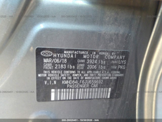 Photo 8 VIN: KMHD84LF6JU659692 - HYUNDAI ELANTRA 