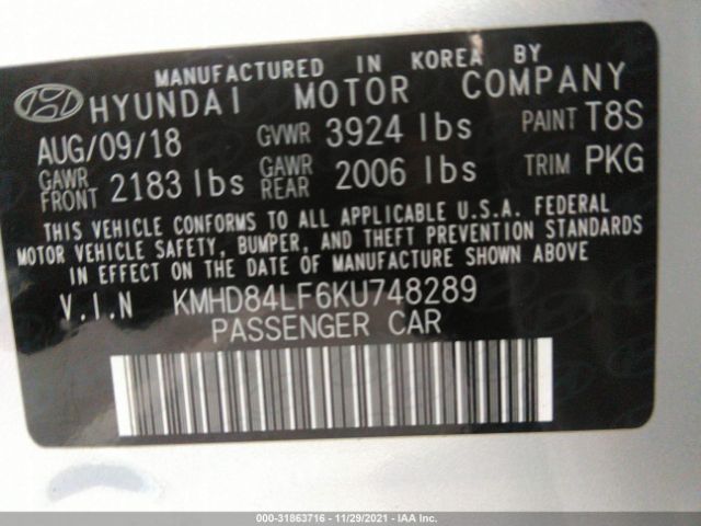 Photo 8 VIN: KMHD84LF6KU748289 - HYUNDAI ELANTRA 