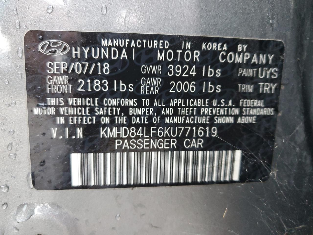 Photo 11 VIN: KMHD84LF6KU771619 - HYUNDAI ELANTRA 