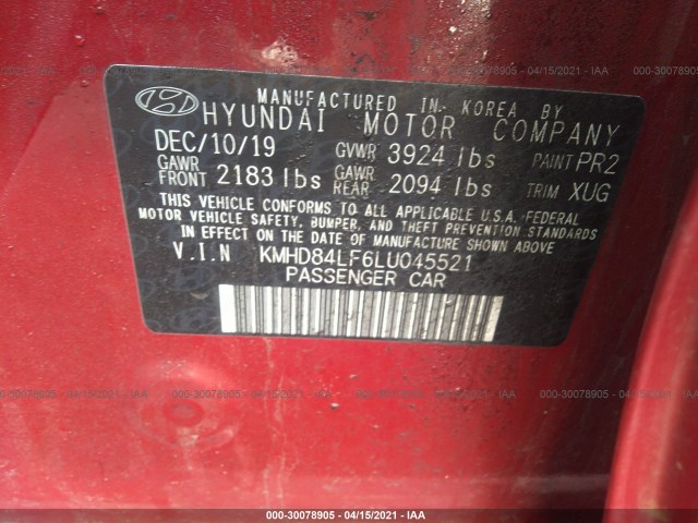 Photo 8 VIN: KMHD84LF6LU045521 - HYUNDAI ELANTRA 