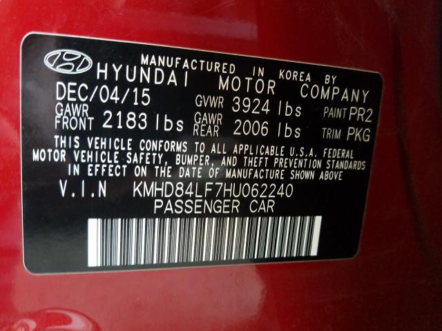 Photo 9 VIN: KMHD84LF7HU062240 - HYUNDAI ELANTRA SE 