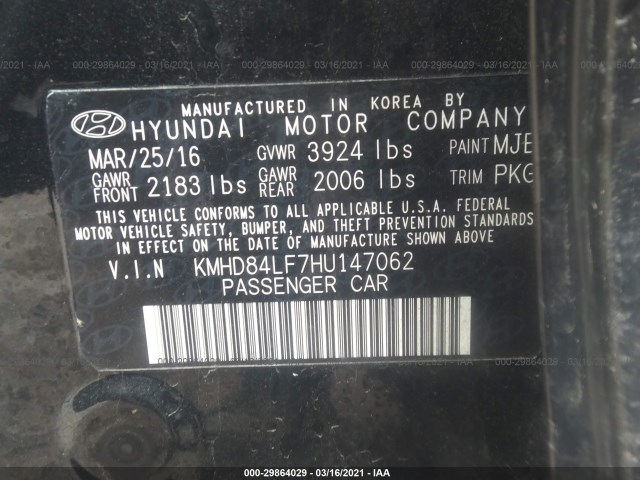 Photo 8 VIN: KMHD84LF7HU147062 - HYUNDAI ELANTRA 