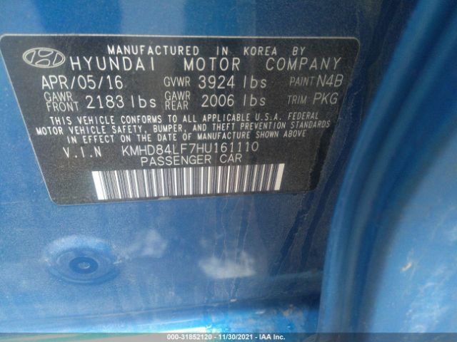 Photo 8 VIN: KMHD84LF7HU161110 - HYUNDAI ELANTRA 