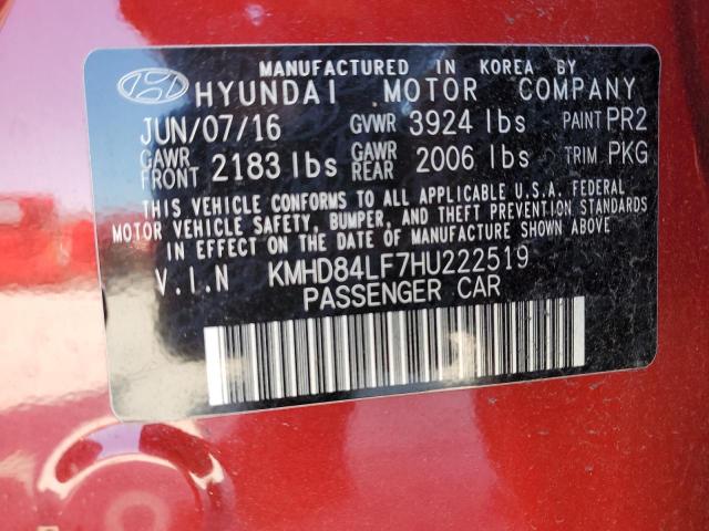 Photo 12 VIN: KMHD84LF7HU222519 - HYUNDAI ELANTRA SE 