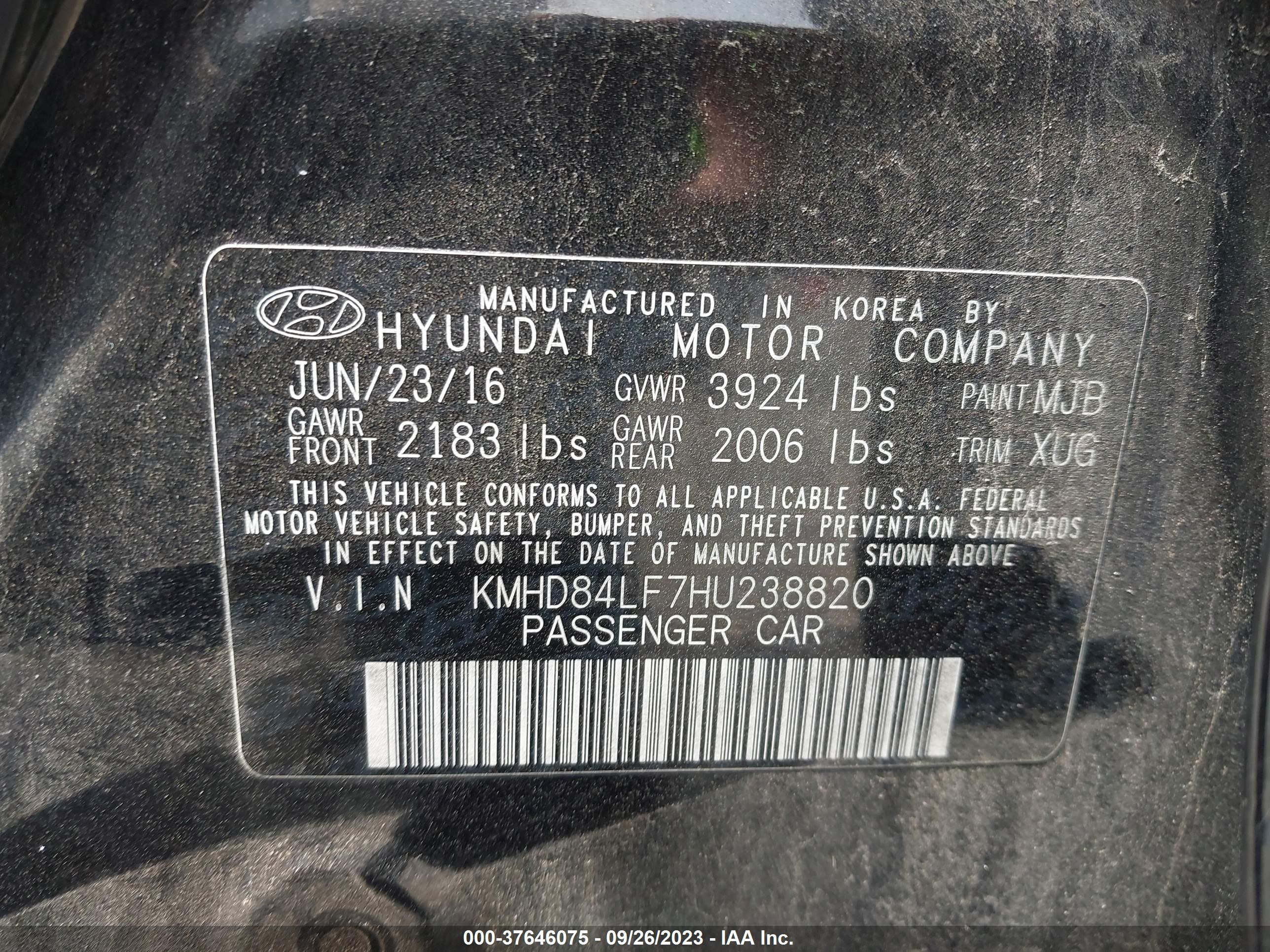 Photo 8 VIN: KMHD84LF7HU238820 - HYUNDAI ELANTRA 